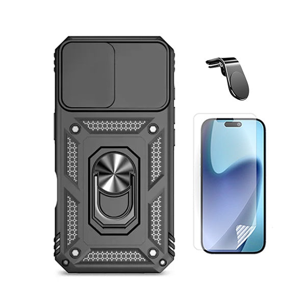 Kit Película Hydrogel Frente + Capa Magnetic Slide Window + Suporte L PHONECARE Para Apple iPhone 17 Pro Max - Preto