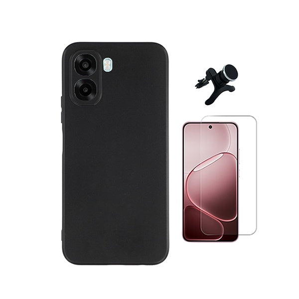 Kit Vidro Clearglass + Capa Silicone Líquido + Suporte Reforçado PHONECARE Para Oppo A6x - Preto