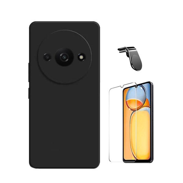 Kit Vidro Clearglass + Capa Silicone Líquido + Suporte Magnético L Safe Driving Carro para Xiaomi Redmi A3 - Preto