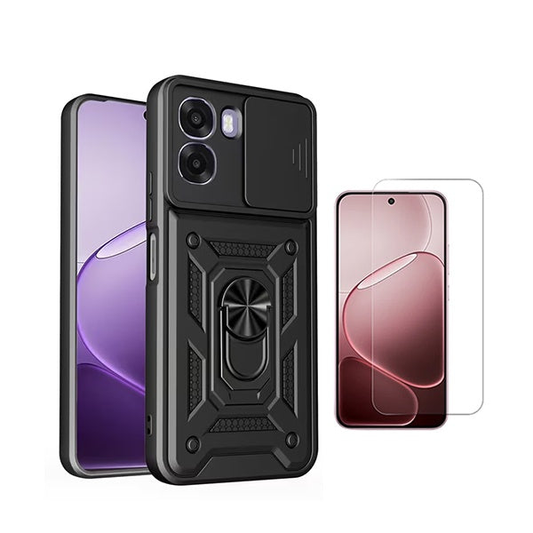 Kit Vidro Clearglass + Capa Magnetic Slide Window PHONECARE Para Oppo A6x - Preto