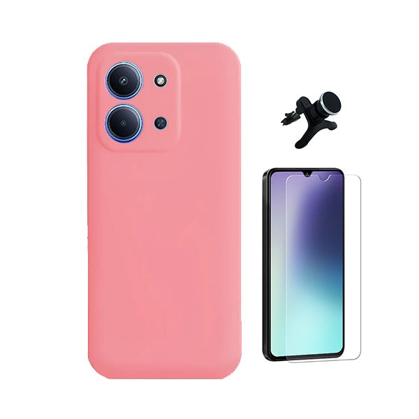 Kit Vidro Clearglass + Capa Silicone Líquido + Suporte Reforçado PHONECARE Para Xiaomi Poco C85 - Rosa