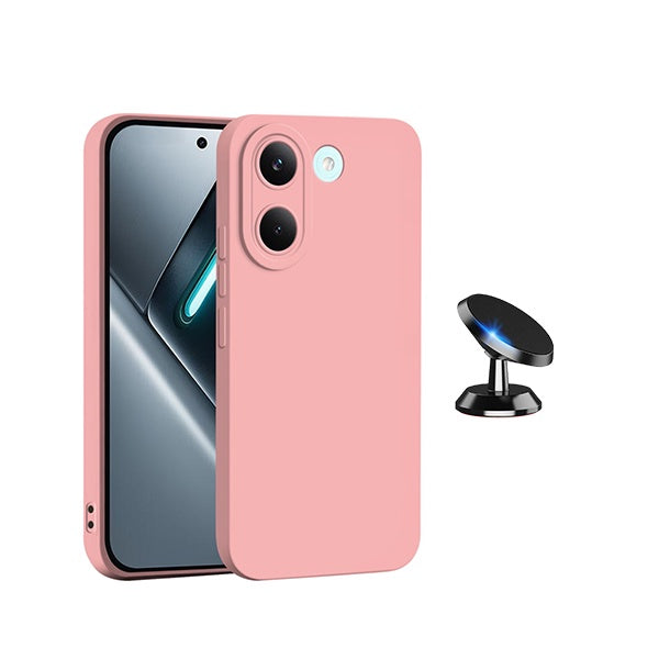Kit Suporte Magnético + Capa Silicone Líquido PHONECARE Para Xiaomi Poco X8 Pro 5G - Rosa