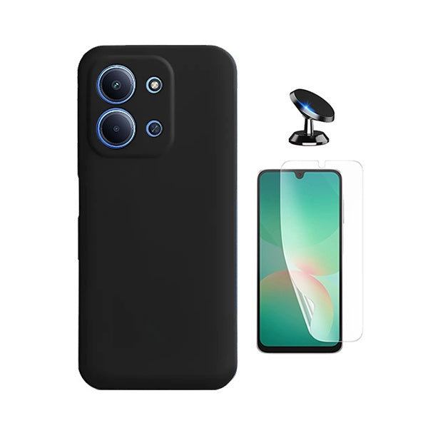 Kit Película Hydrogel Frente + Capa Silicone Líquido + Suporte Magnético PHONECARE Para Xiaomi Poco C85 - Preto