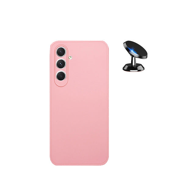 Kit Suporte Magnético de Carro + Capa Silicone Líquido para Samsung Galaxy A15 5G - Rosa