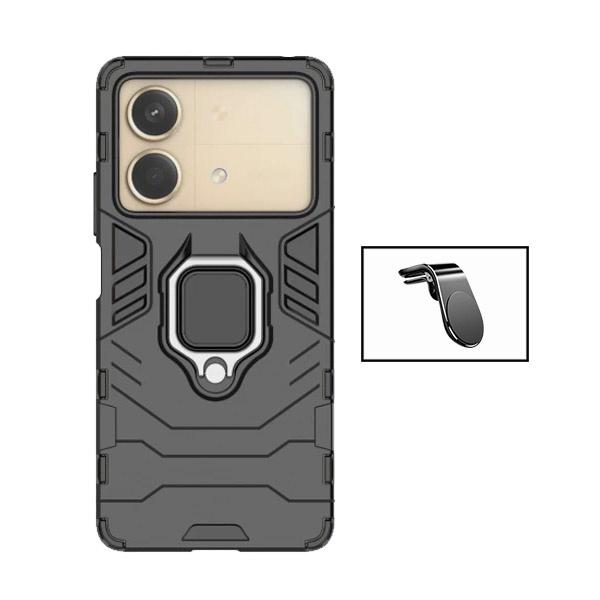 Kit Suporte Magnético L Safe Driving Carro + Capa 3X1 Military Defender para Xiaomi Poco X6 Neo - Preto