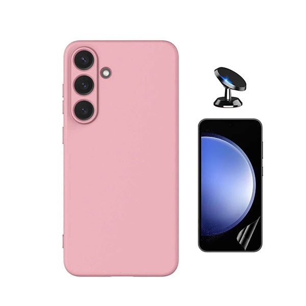 Kit Película Hydrogel Frente + Capa Silicone Líquido + Suporte Magnético PHONECARE Para Samsung Galaxy S26 - Rosa