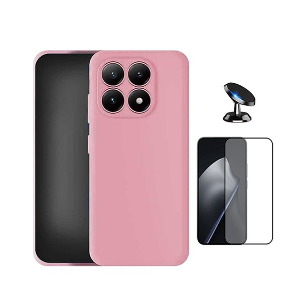 Kit Vidro Temperado + Capa Silicone Líquido + Suporte Magnético PHONECARE Para Xiaomi 17 5G - Rosa