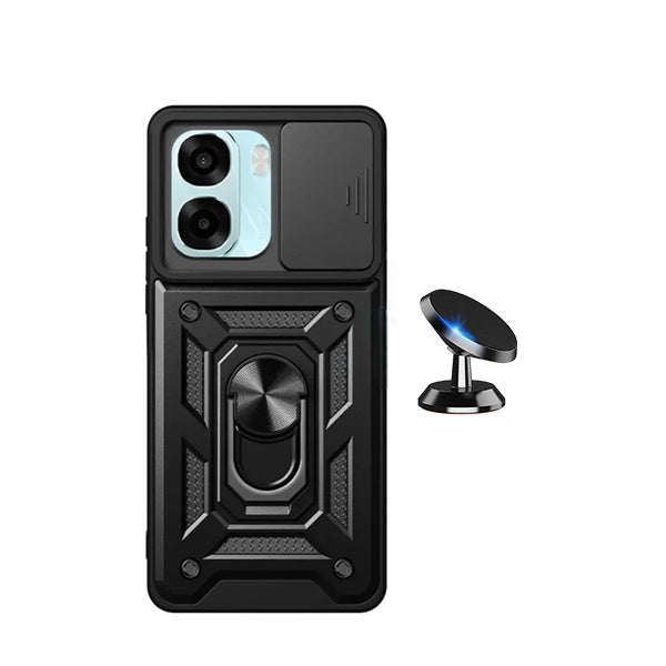 Kit Suporte Magnético + Capa Magnetic Slide Window PHONECARE Para Oppo A6 - Preto