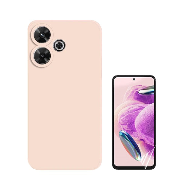 Kit Película Hydrogel Full Cover Frente + Capa Silicone Líquido para Xiaomi Redmi 13 5G - Rosa