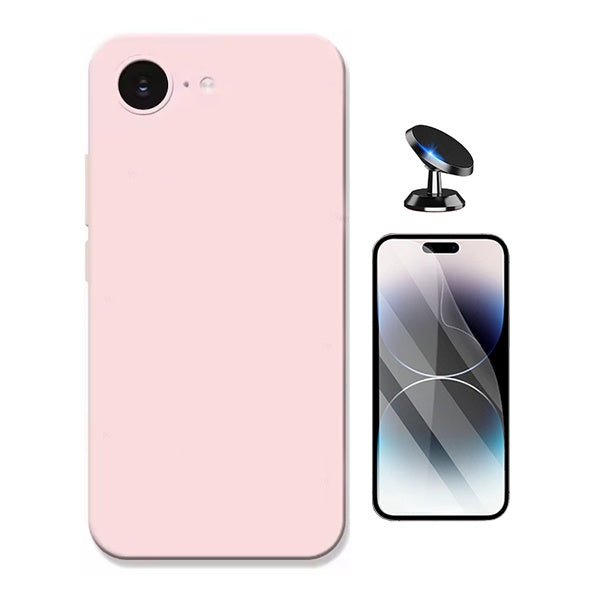 Kit Película Hydrogel Frente + Capa Silicone Líquido + Suporte Magnético PHONECARE Para Apple iPhone 17e - Rosa