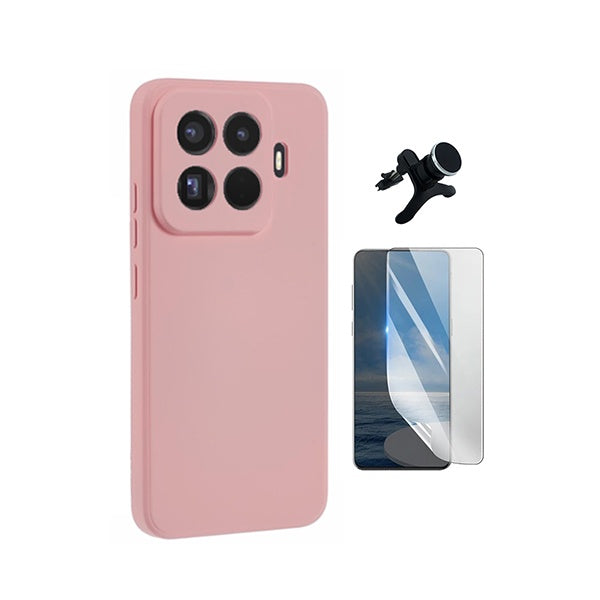Kit Película Hydrogel Frente + Capa Silicone Líquido +  Suporte Reforçado PHONECARE Para Xiaomi 15T Pro 5G - Rosa