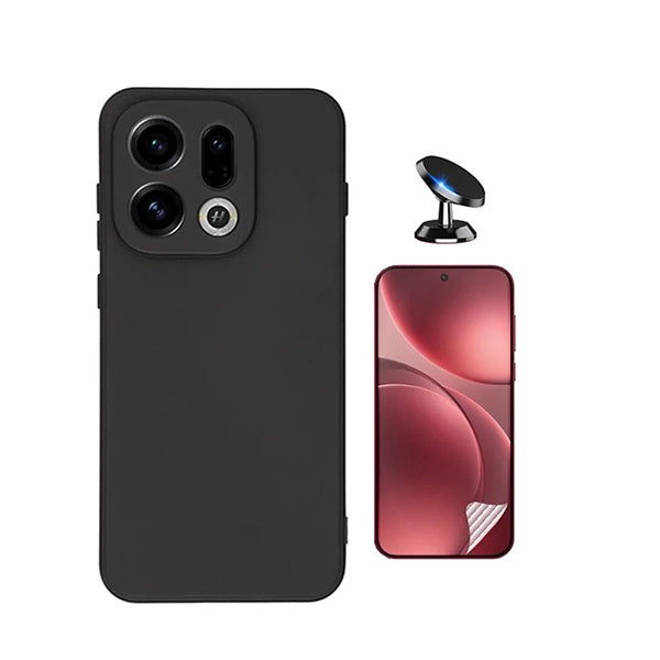 Kit Película Hydrogel Frente + Capa Silicone Líquido + Suporte Magnético PHONECARE Para Oppo Find X9 - Preto