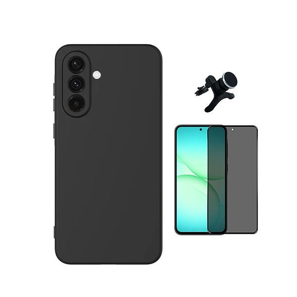 Kit Vidro Anti-Spy + Capa Silicone Líquido + Suporte Magnético Reforçado PHONECARE Para Samsung Galaxy A57 5G - Preto