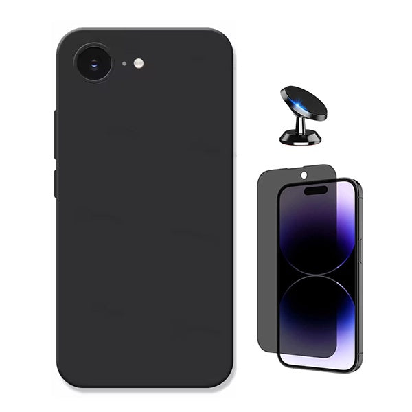 Kit Vidro Anti-Spy + Capa Silicone Líquido + Suporte Magnético PHONECARE Para Apple iPhone 17e - Preto