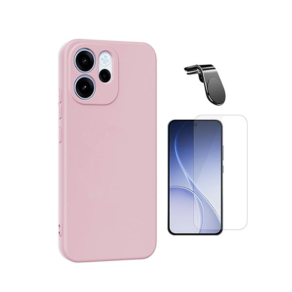 Kit Vidro Clearglass + Capa Silicone Líquido + Suporte L PHONECARE Para Oppo Reno15 F - Rosa