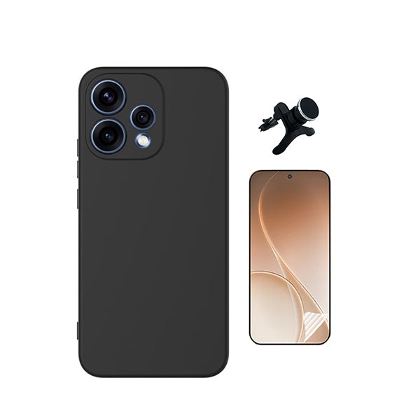 Kit Película Hydrogel Frente + Capa Silicone Líquido +  Suporte Reforçado PHONECARE Para Oppo Reno15 - Preto