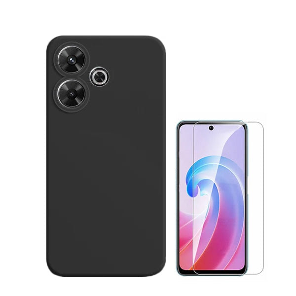 Kit Vidro Clearglass + Capa Silicone Líquido para Xiaomi Redmi 13 - Preto