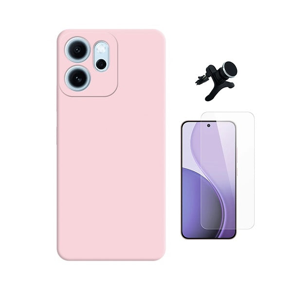 Kit Vidro Clearglass + Capa Silicone Líquido + Suporte Reforçado PHONECARE Para Oppo Reno14 F - Rosa