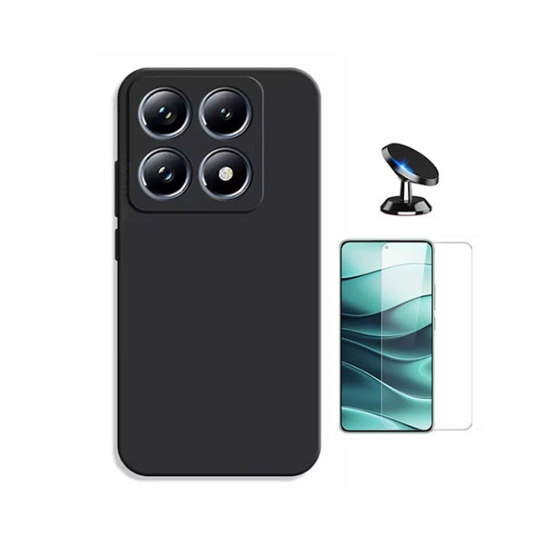 Kit Vidro Clearglass + Capa Silicone Líquido + Suporte Magnético PHONECARE Para Xiaomi 15T 5G - Preto