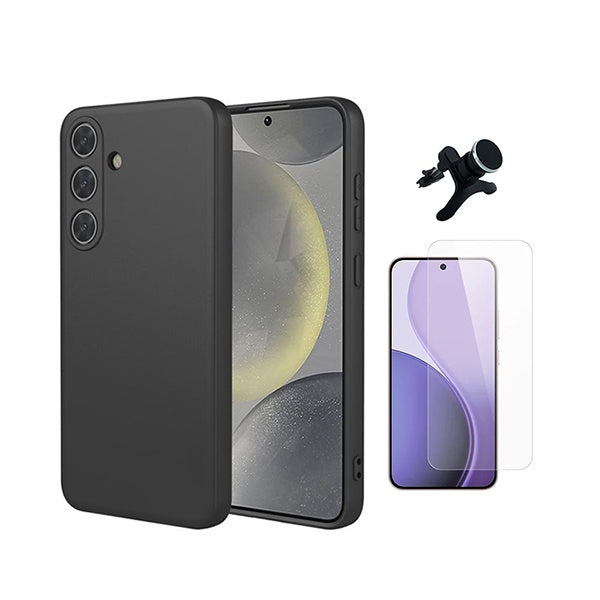 Kit Vidro Clearglass + Capa Silicone Líquido + Suporte Reforçado PHONECARE Para Samsung Galaxy S26 + Plus - Preto