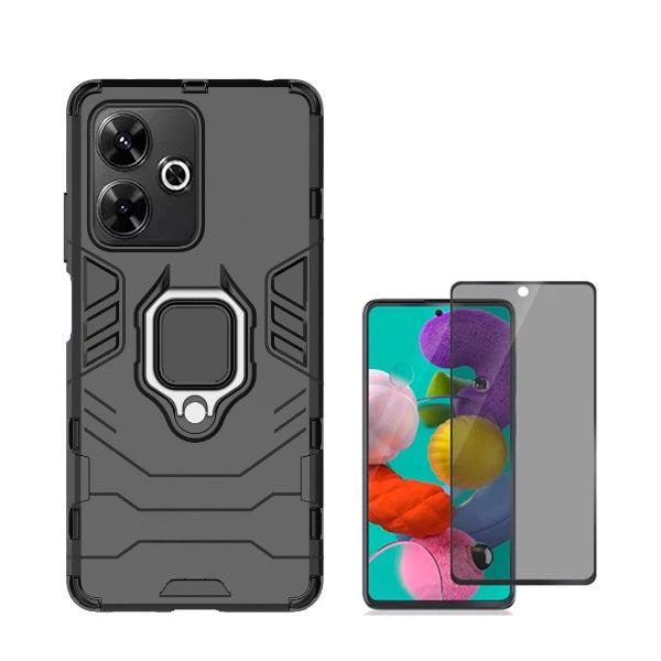 Kit Película 5d Anti-Spy + Capa 3x1 Military Defender para Xiaomi Poco M6 4G - Preto