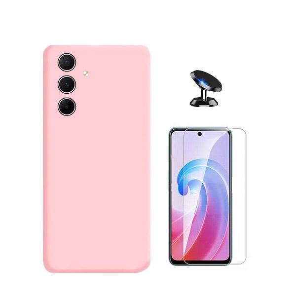 Kit Vidro Clearglass + Capa Silicone Líquido + Suporte Magnético de Carro para Samsung Galaxy A55 5G - Rosa