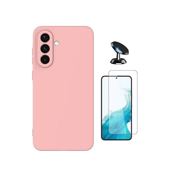 Kit Vidro Clearglass + Capa Silicone Líquido + Suporte Magnético PHONECARE Para Samsung Galaxy A37 5G - Rosa