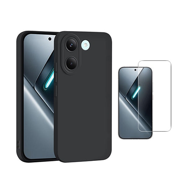 Kit Vidro Clearglass + Capa Silicone Líquido PHONECARE Para Xiaomi Poco X8 Pro - Preto