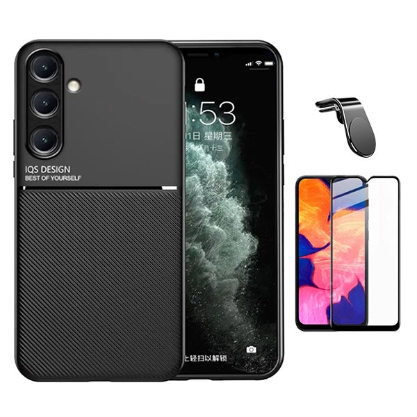 Kit Capa Magnetic Lux + Vidro + Suporte Magnético L PHONECARE Para Samsung Galaxy A24 4G - Preto
