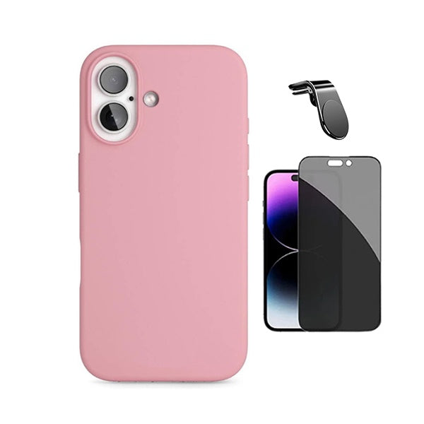 Kit Vidro Anti-Spy + Capa Silicone Líquido + Suporte Magnético L PHONECARE Para Apple iPhone 17 - Rosa