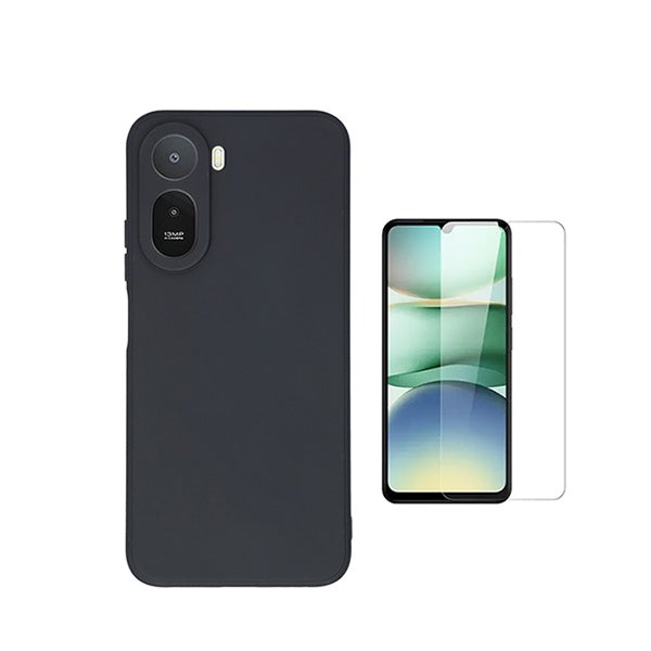 Kit Vidro Clearglass + Capa Silicone Líquido PHONECARE Para Xiaomi Redmi A7 Pro 4G - Preto
