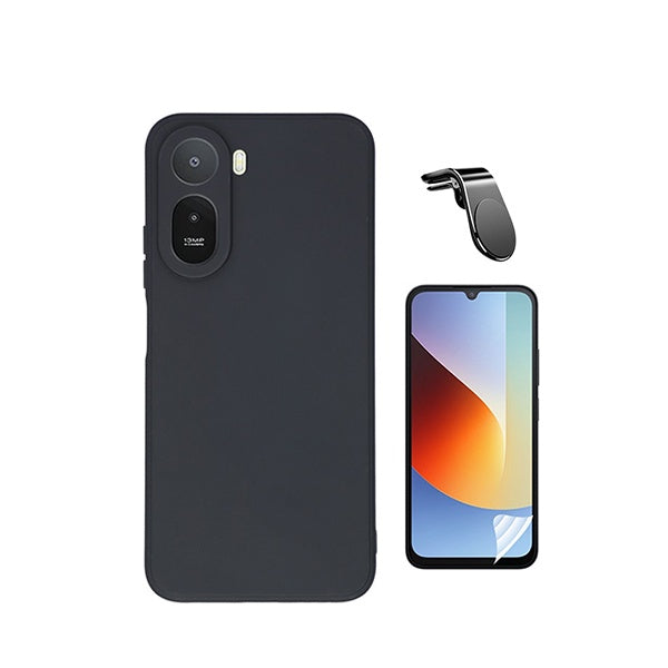 Kit Película Hydrogel Frente + Capa Silicone Líquido + Suporte L PHONECARE Para Xiaomi Redmi A7 Pro 4G - Preto