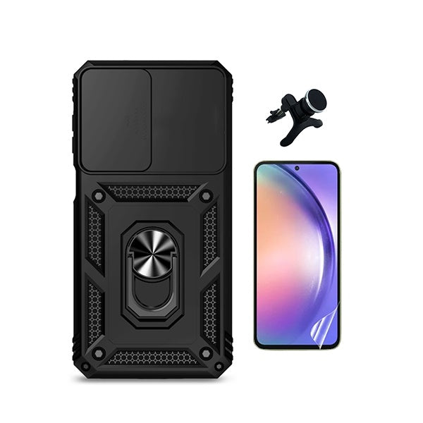 Kit Película Hydrogel Frente + Capa Magnetic Slide Window + Suporte Magnético Reforçado  PHONECARE Para Samsung Galaxy A27 5G - Preto