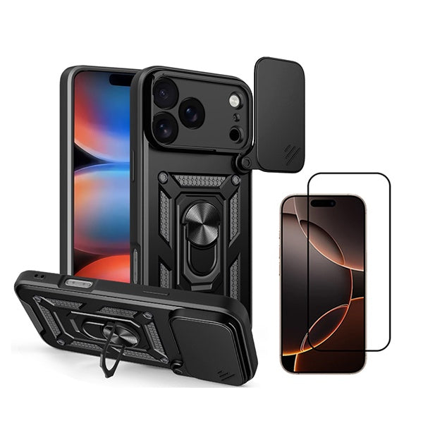 Kit Vidro + Capa Magnetic Slide Window PHONECARE Para Apple iPhone 18 Pro - Preto