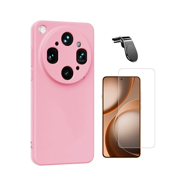 Kit Vidro Clearglass + Capa Silicone Líquido + Suporte L PHONECARE Para Oppo Find X9 Ultra - Rosa