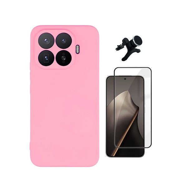 Kit Vidro Temperado + Capa Silicone Líquido + Suporte Magnético Reforçado PHONECARE Para Xiaomi 17T 5G - Rosa