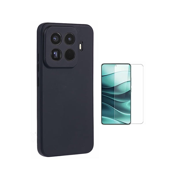 Kit Vidro Clearglass + Capa Silicone Líquido PHONECARE Para Xiaomi 15T Pro 5G - Preto