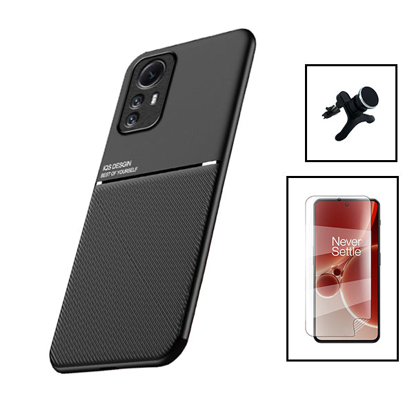 Kit Capa Magnetic Lux + Película Hydrogel Full Cover Frente + Suporte Magnético de Carro Reforçado para Xiaomi Redmi Note 12S - Preto