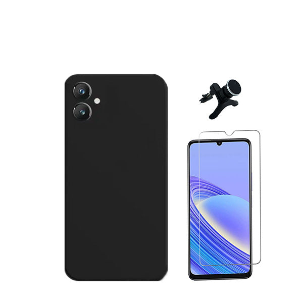 Kit Vidro Clearglass + Capa Silicone Líquido + Suporte Magnético de Carro Reforçado para Samsung Galaxy A05 - Preto