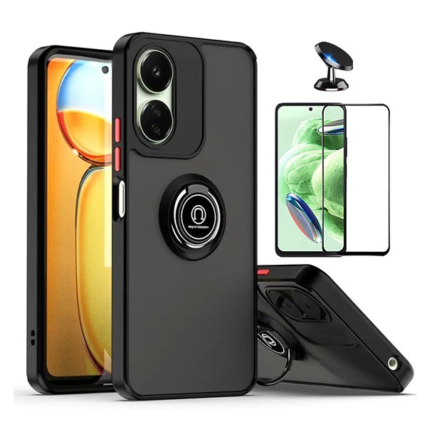Kit Capa Anti-Impact Clear Armor Ring + Película Vidro + Suporte Magnético PHONECARE Para Oppo F23 5G - Transparente/Preto