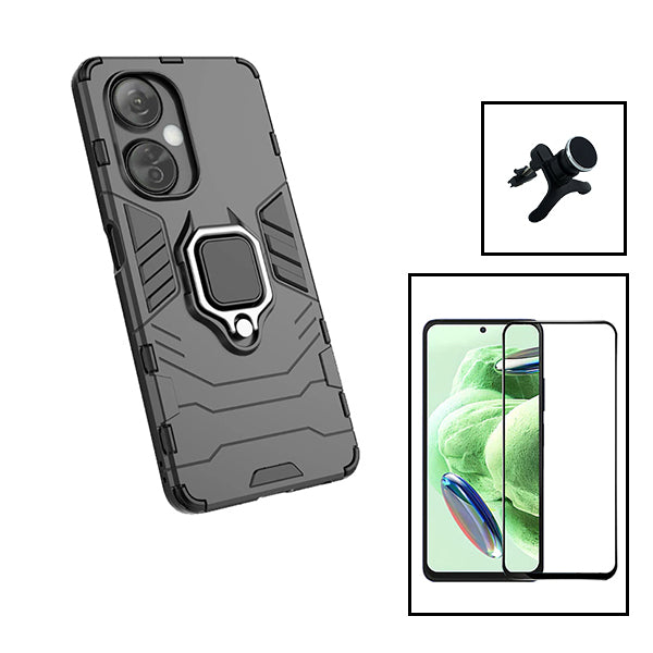 Kit Vidro Premium Full Cover + Capa 3X1 Military Defender + Suporte Magnético de Carro Reforçado para Oppo K11X - Preto