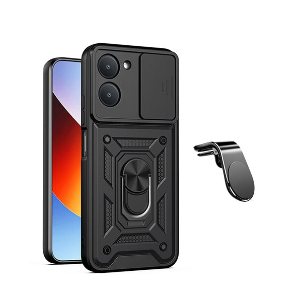 Kit Suporte L + Capa Magnetic Slide Window PHONECARE Para Xiaomi Redmi A7 4G - Preto