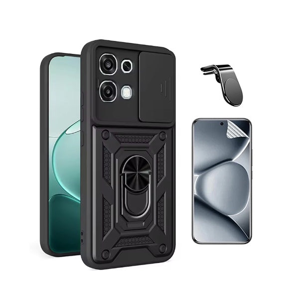 Kit Película Hydrogel Frente + Capa Magnetic Slide Window + Suporte L PHONECARE Para Oppo A6 Pro - Preto