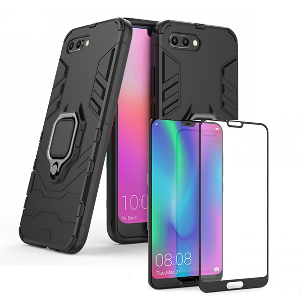 Kit Vidro Premium Full Cover + Capa 3X1 Military Defender para Huawei Honor 10