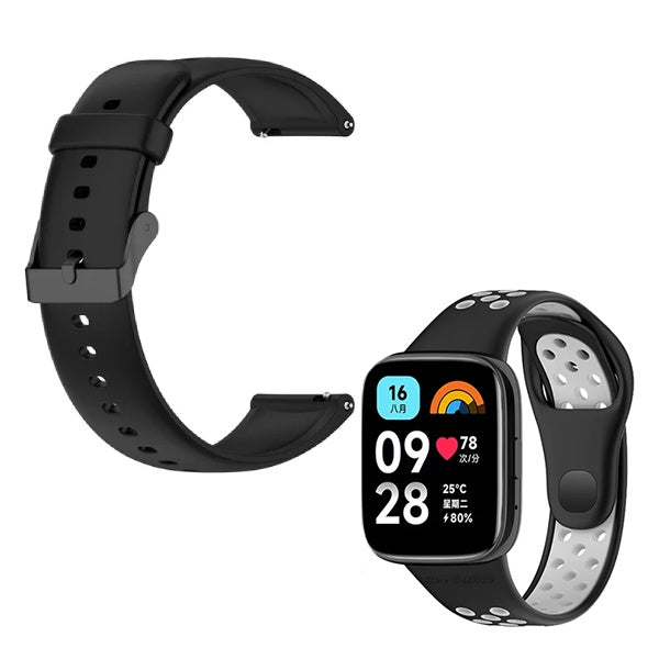 Kit Bracelete SmoothSilicone Com Fivela + SportyStyle Para Amazfit GTS 4 - Preto / Preto Cinza