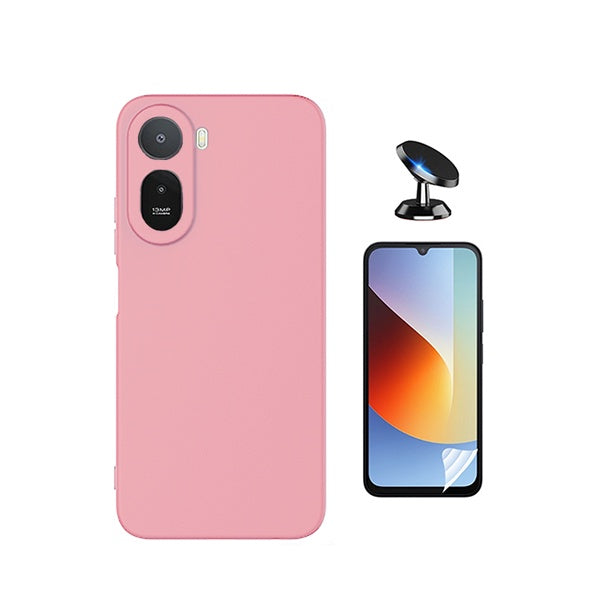 Kit Película Hydrogel Frente + Capa Silicone Líquido + Suporte Magnético PHONECARE Para Xiaomi Redmi A7 Pro - Rosa