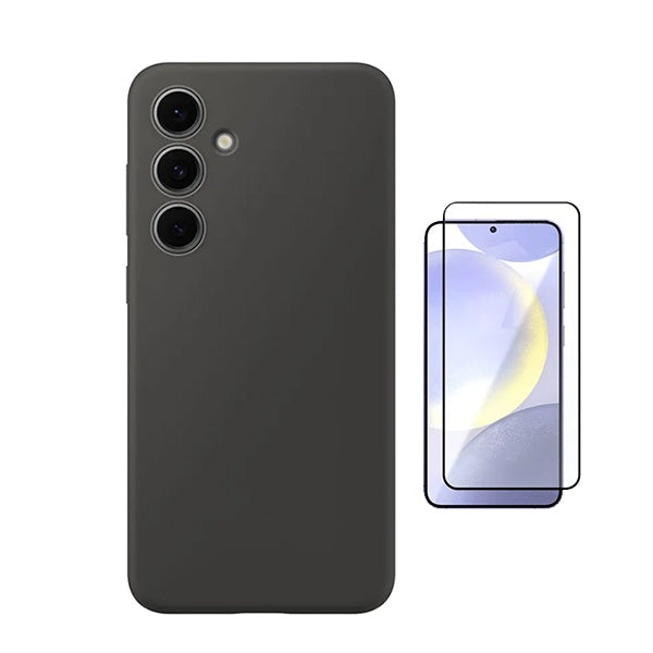 Kit Vidro Temperado + Capa Silicone Líquido Phonecare Para Samsung Galaxy S25 - Preto