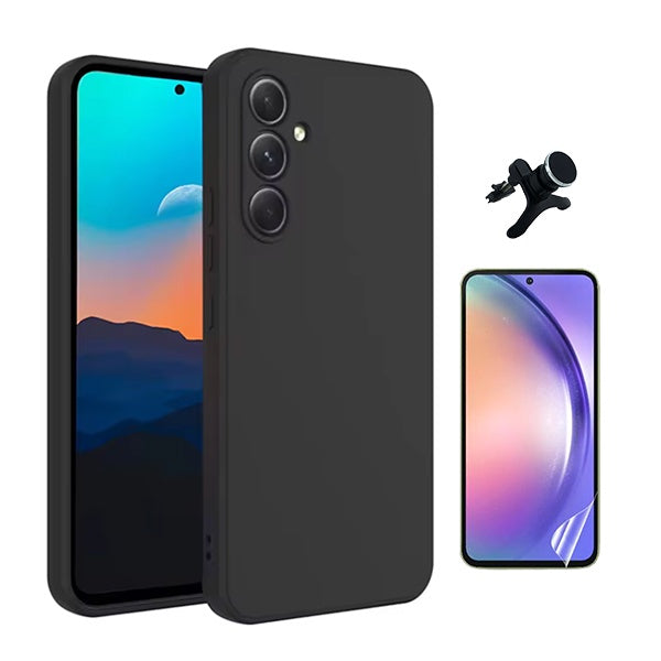 Kit Película Hydrogel Frente + Capa Silicone Líquido +  Suporte Reforçado Phonecare Para Samsung Galaxy A26 - Preto