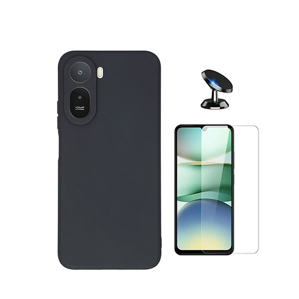 Kit Vidro Clearglass + Capa Silicone Líquido + Suporte Magnético PHONECARE Para Xiaomi Redmi A7 Pro 4G - Preto