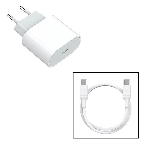 Kit Base Carregador Type C Fastcharge 20w + Cabo de Carga 60w 3.0a 1m Type C - Type C com PHONECARE Para Apple iPhone 16 Plus - Branco